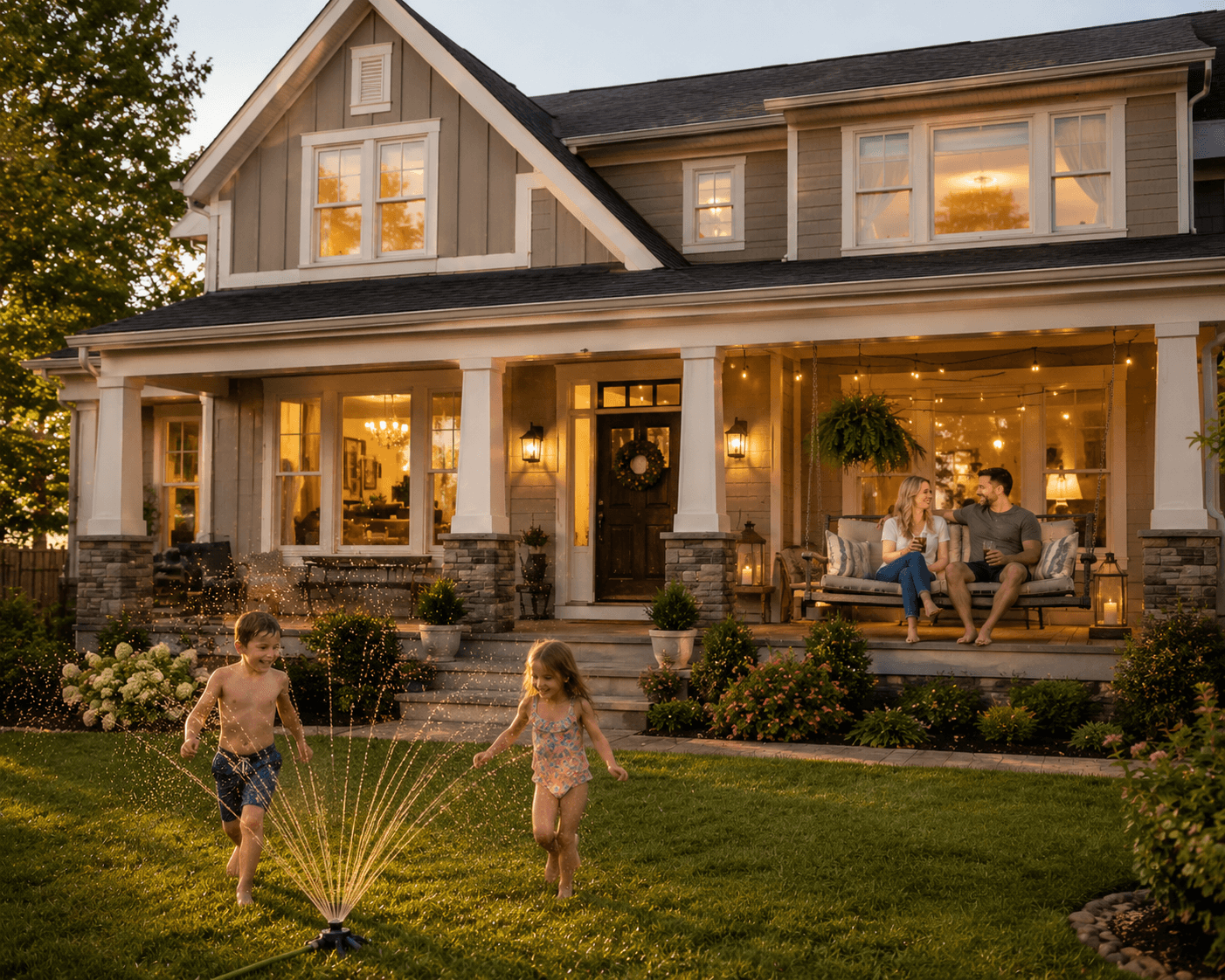 Beautiful custom home at dusk